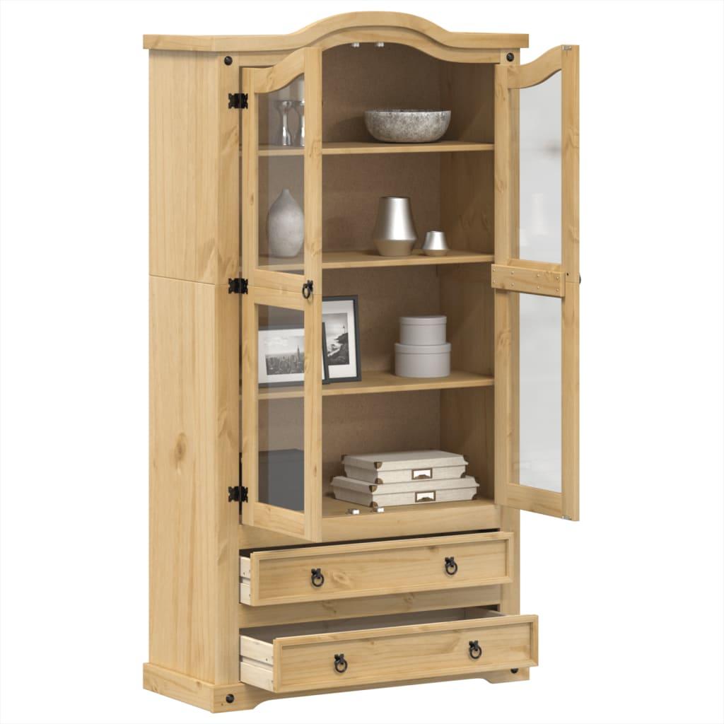 Glasskab Corona 99x43x187 cm massivt fyrretræ billede