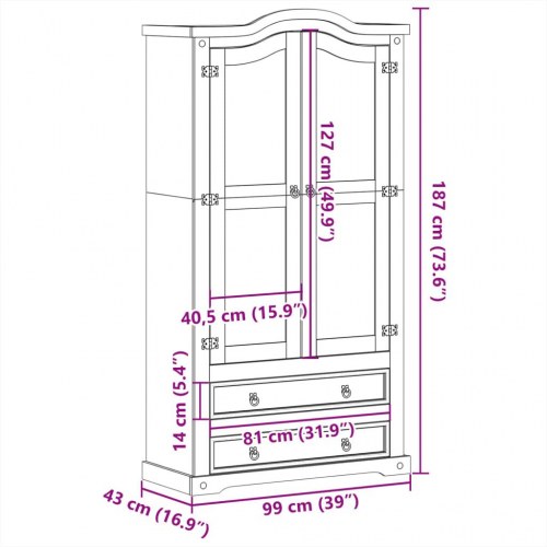 Glasskab Corona 99x43x187 cm massivt fyrretræ