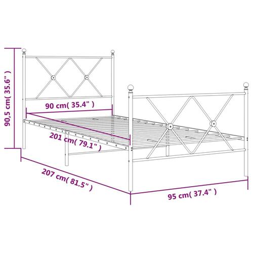 Sengeramme med sengegavl og fodgærde 90x200 cm metal sort