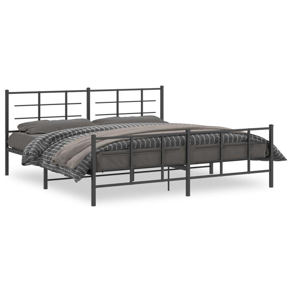 Sengeramme med sengegavl og fodgærde 200x200 cm metal sort