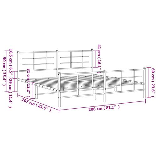 Sengeramme med sengegavl og fodgærde 200x200 cm metal sort