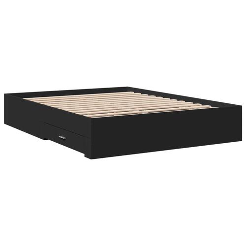 Sengeramme med skuffer 140x200 cm konstrueret træ sort
