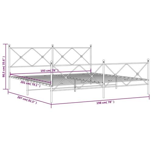 Sengeramme med sengegavl og fodgærde 193x203 cm metal sort