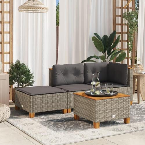 Haveskammel med hynde 63,5x56x32 cm polyrattan grå