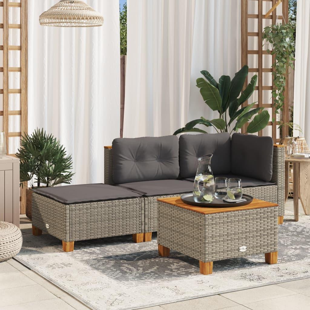Haveskammel med hynde 63,5x56x32 cm polyrattan grå