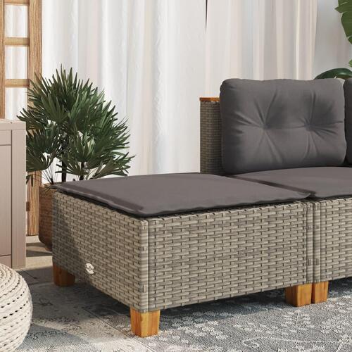 Haveskammel med hynde 63,5x56x32 cm polyrattan grå