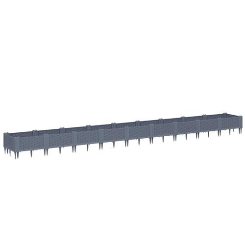 Plantekasse med spyd 362,5x42,5x28,5 cm PP blågrå