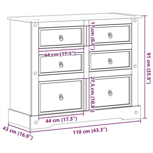 Kommode Corona 110x43x91 cm massivt fyrretræ