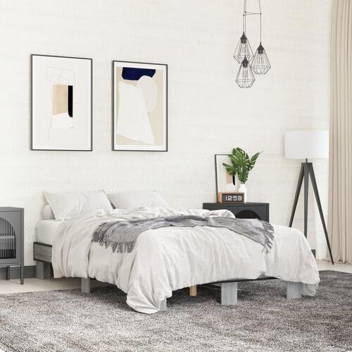 Sengestel 135x190 cm konstrueret træ og metal grå sonoma-eg