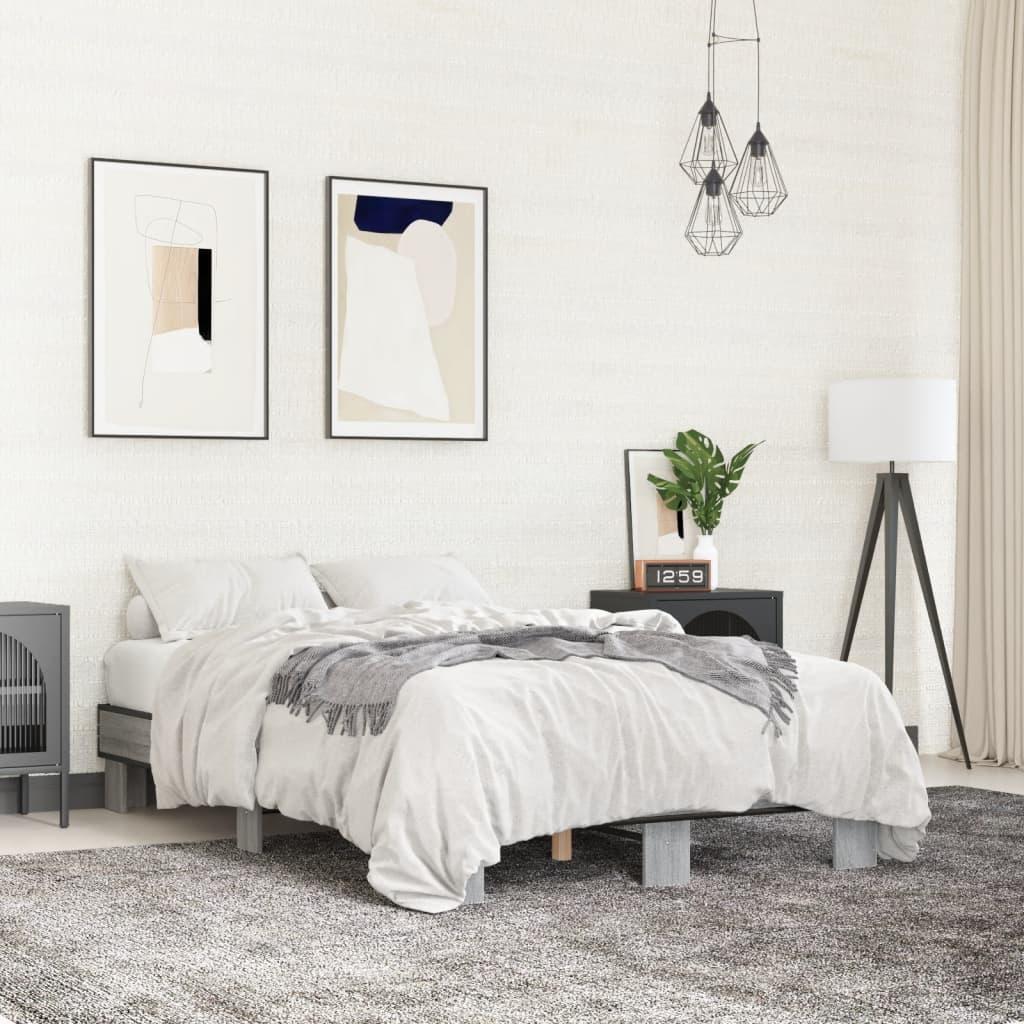 Sengestel 135x190 cm konstrueret træ og metal grå sonoma-eg