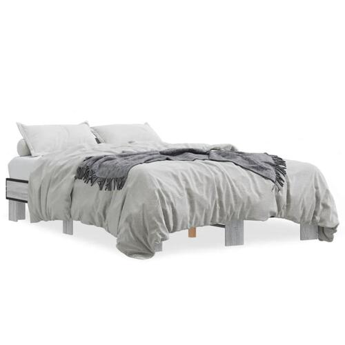 Sengestel 135x190 cm konstrueret træ og metal grå sonoma-eg