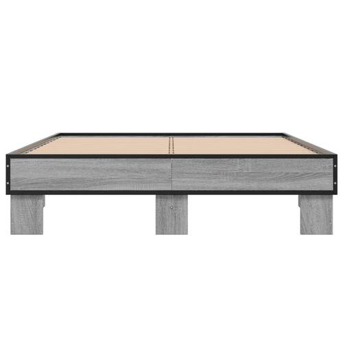 Sengestel 135x190 cm konstrueret træ og metal grå sonoma-eg