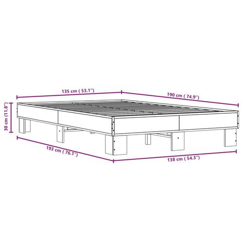 Sengestel 135x190 cm konstrueret træ og metal grå sonoma-eg