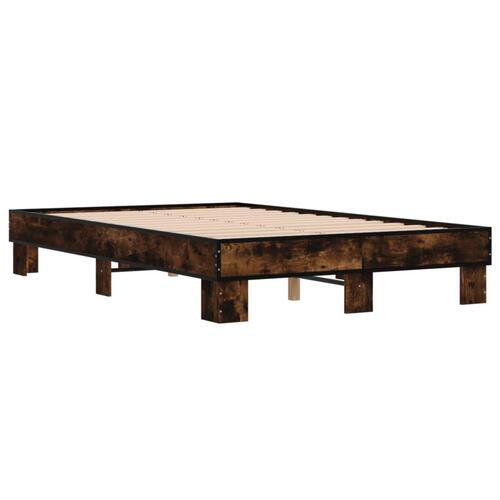 Sengestel 135x190cm konstrueret træ og metal røget egetræsfarve