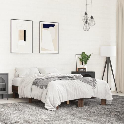 Sengestel 135x190 cm konstrueret træ og metal brun egetræsfarve