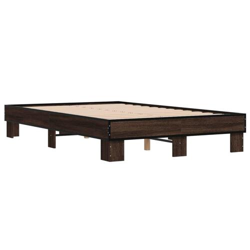 Sengestel 135x190 cm konstrueret træ og metal brun egetræsfarve
