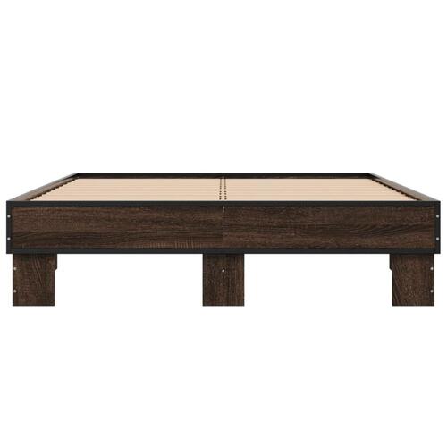 Sengestel 135x190 cm konstrueret træ og metal brun egetræsfarve