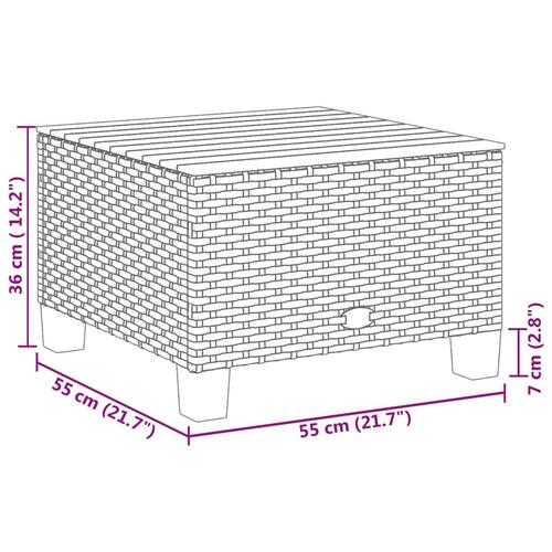 Havebord 55x55x36 cm polyrattan og akacietræ grå