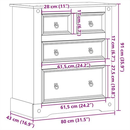 Kommode Corona 80x43x91 cm massivt fyrretræ