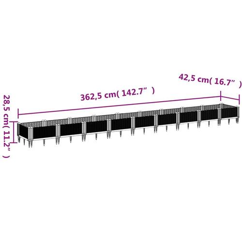 Plantekasse med spyd 362,5x42,5x28,5 cm PP sort