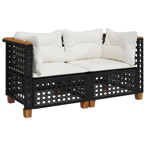 Hjørnemoduler til havesofa 2 stk. med hynder polyrattan sort