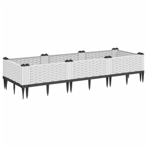Plantekasse med spyd 125x40x28,5 cm PP hvid