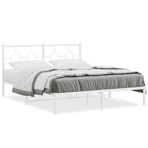 Sengeramme med sengegavl 150x200 cm metal hvid