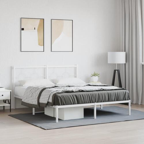 Sengeramme med sengegavl 150x200 cm metal hvid