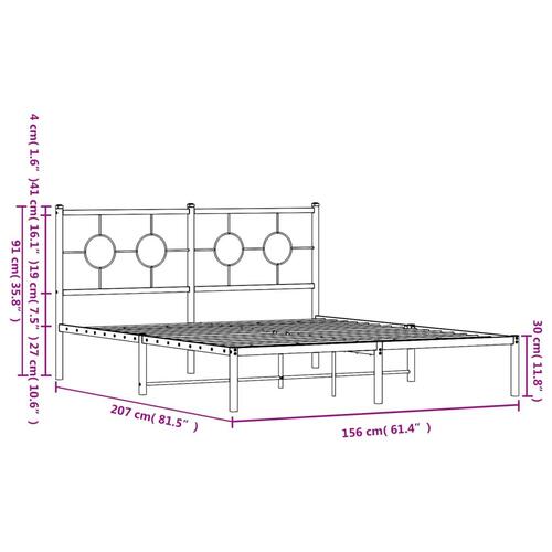 Sengeramme med sengegavl 150x200 cm metal hvid