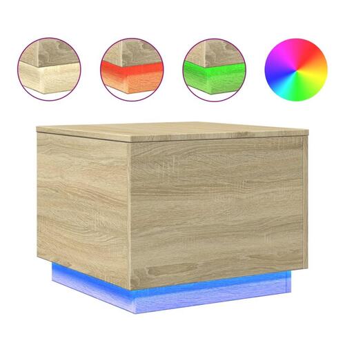 Sofabord med LED-lys 50x50x40 cm sonoma-eg