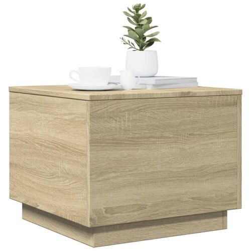 Sofabord med LED-lys 50x50x40 cm sonoma-eg