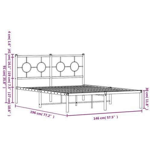 Sengeramme med sengegavl 140x190 cm metal hvid
