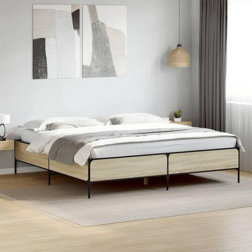Sengestel 180x200 cm konstrueret træ og metal sonoma-eg