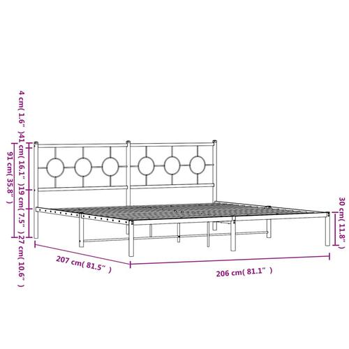 Sengeramme med sengegavl 200x200 cm metal hvid