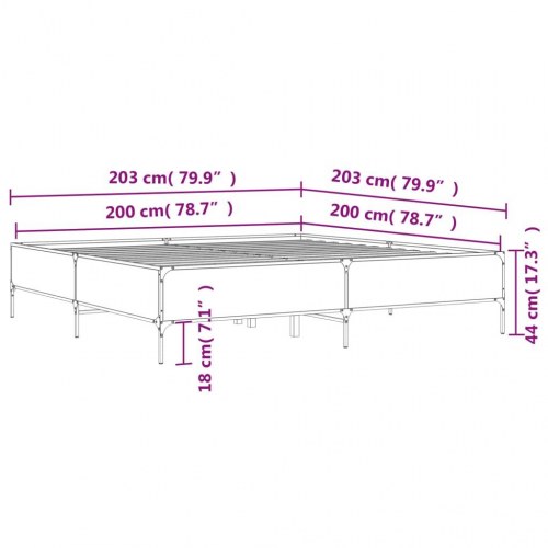 Sengeramme 200 x 200 cm i konstrueret træ og metal - brun egetræ