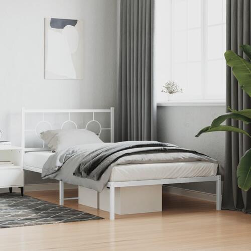 Sengeramme med sengegavl og fodgærde 107x203 cm metal hvid