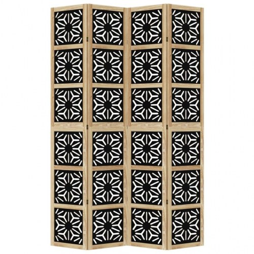 Rumdeler 4 paneler massivt kejsertræ brun og sort