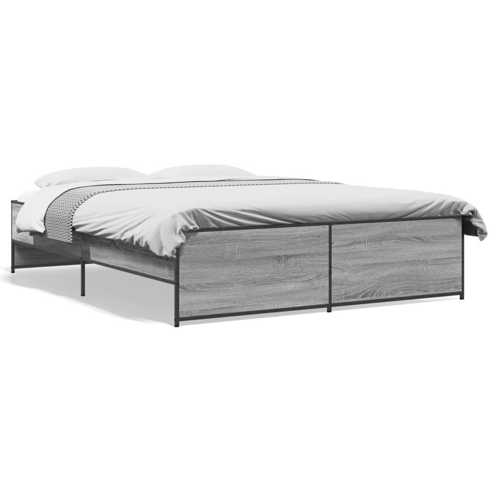 Sengestel 150x200 cm konstrueret træ og metal grå sonoma-eg