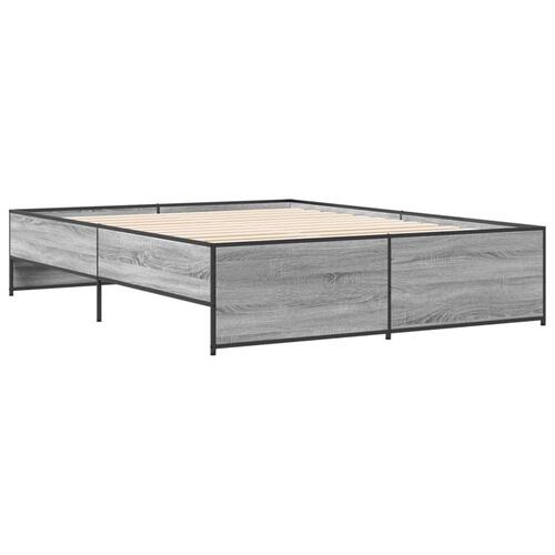 Sengestel 150x200 cm konstrueret træ og metal grå sonoma-eg