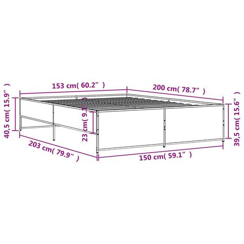 Sengestel 150x200 cm konstrueret træ og metal grå sonoma-eg