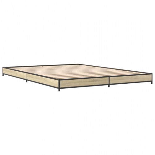 Sengestel 150x200 cm konstrueret træ og metal sonoma-eg