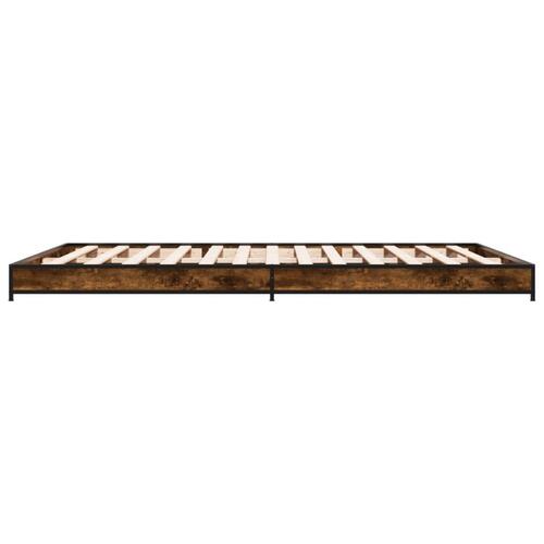 Sengestel 120x190cm konstrueret træ og metal røget egetræsfarve