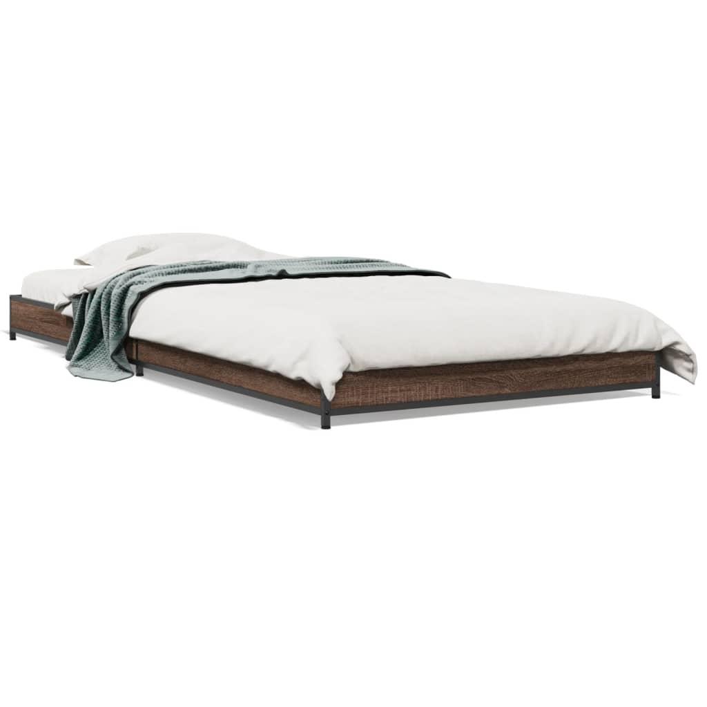 Sengeramme 100x200 cm konstrueret træ og metal brunt egetræ