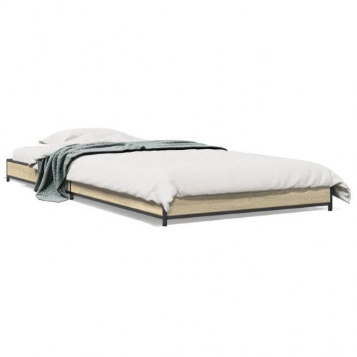 Sengeramme 90x200 cm konstrueret træ og metal sonoma-eg