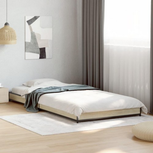 Sengeramme 90x200 cm konstrueret træ og metal sonoma-eg