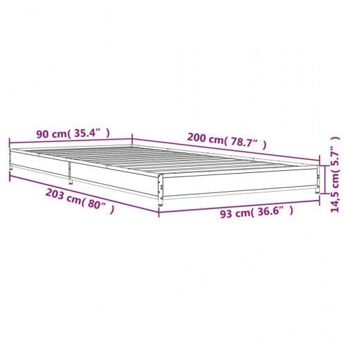 Sengeramme 90x200 cm konstrueret træ og metal sonoma-eg