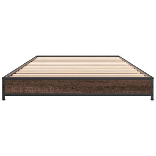 Sengeramme 90x200 cm konstrueret træ og metal brun egetræsfarve