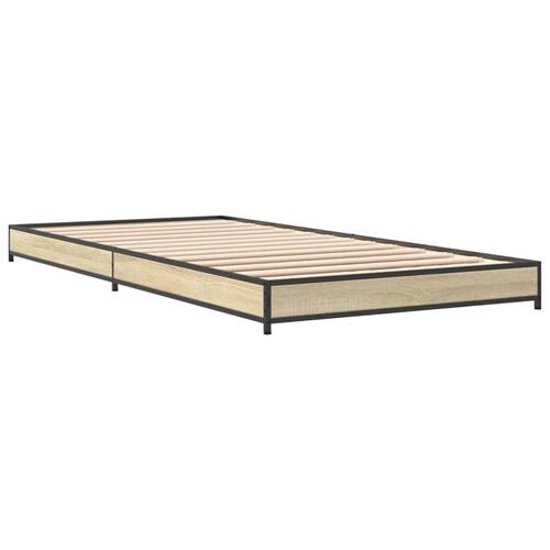Sengeramme 90x190 cm konstrueret træ og metal sonoma-eg
