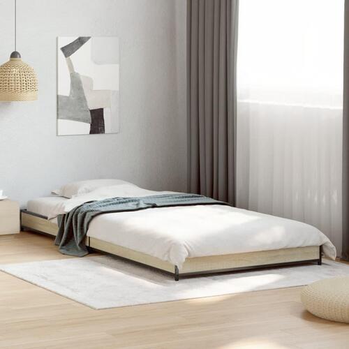 Sengeramme 90x190 cm konstrueret træ og metal sonoma-eg