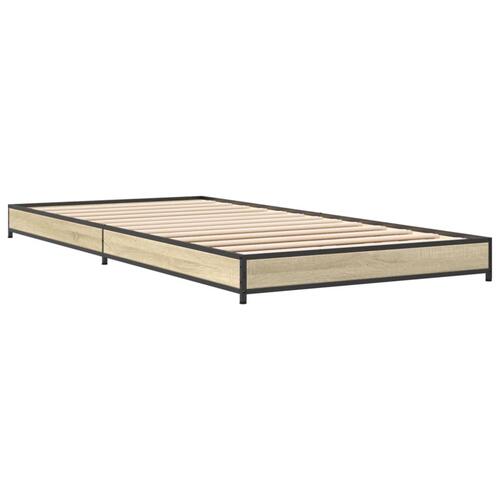 Sengeramme 90x190 cm konstrueret træ og metal sonoma-eg